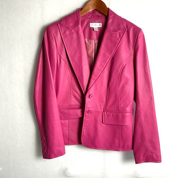 Worthington JCPenneys Womens Pink Genuine Leather Jacket Medium - Picture 2 of 8